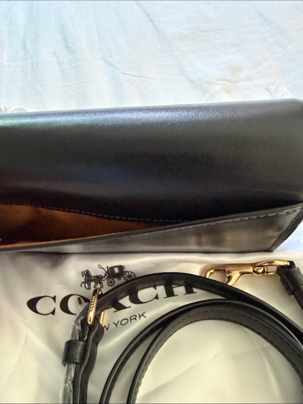 Coach Black Leather Crossbody with Gold-Tone Turnlock - Picture 11 of 14